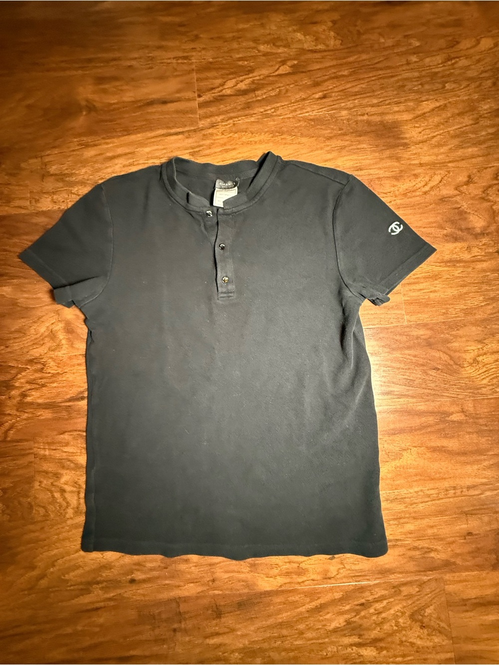 CHANEL Black Short-Sleeve Polo Tee Shirt with Subtle Logo Uniform Top - Picture 9 of 10